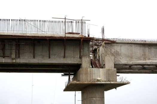 A view of the column of a huge bridge under construction.