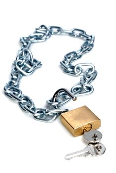 Open padlock and chains isolated on white background.