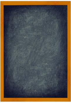 Blackboard / Chalkboard vintage texture background with frame of wood. Vertical closeup showing entire frame isolated on white background. Add text and use as sign.