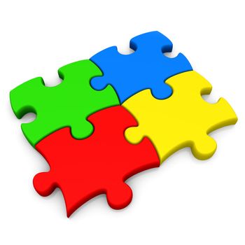 Four connected jigsaw puzzle pieces .