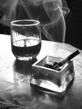 cigarette and wine black and white