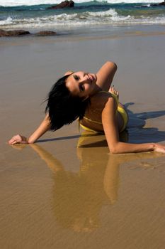 Girl in Yellow bikini at the beach