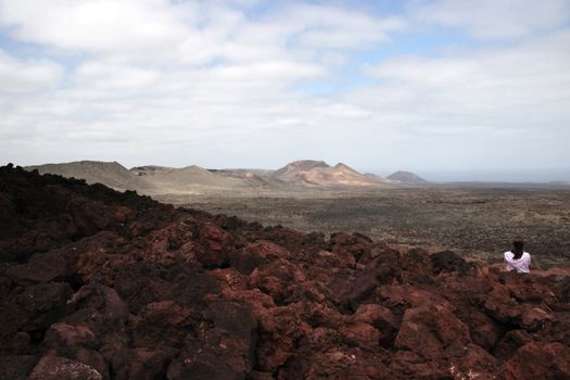 the volcanic landscape in the middle of the desert