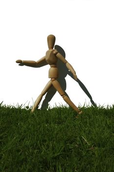 art model man running in the grass