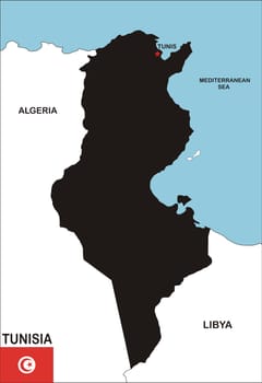 political map of Tunisia country with flag illustration