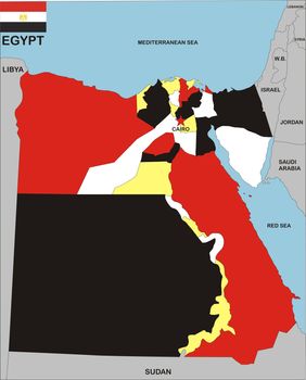 political map of Egypt country with flag illustration