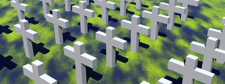 View on lots of crosses in a cemetery