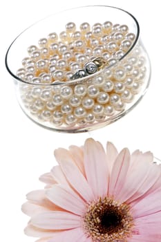 diamond ring,White pearls and floweron white background