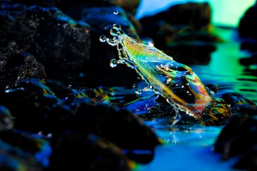 Macro photography of colorful abstract water drop landscapes.