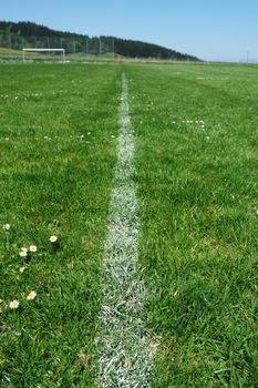 soccer field close-ups of markings on a sunny day