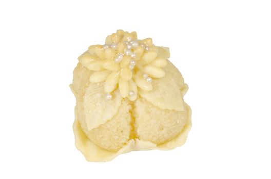 oriental pastry ornamented with pinion isolated on a white background