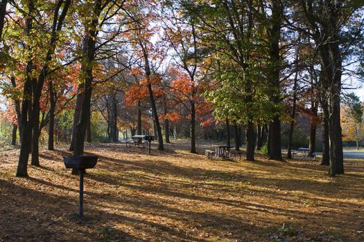 Camp ground set in the autumn colors.