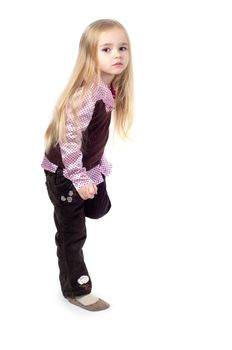 Portrait of little cute girl with long hair isolated on white