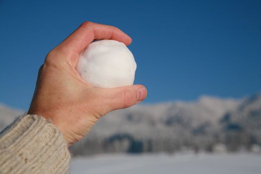 happy snow ball fight in winter time