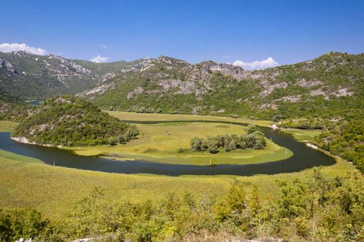 Meander on the river, Beauty view. Montenegro, summer day.