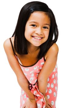 Smiling girl posing isolated over white