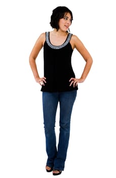 Young woman posing and smiling isolated over white