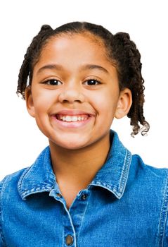 Portrait of a girl smiling isolated over white