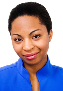 Young woman smiling isolated over white