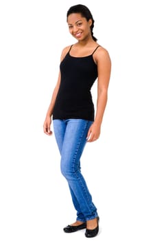 Smiling young woman isolated over white