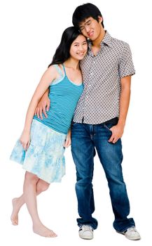 Portrait of a couple smiling and posing together isolated over white