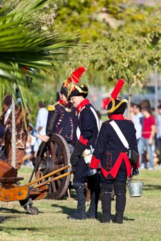 SAN FERNANDO, SPAIN - SEP 24: Actors taking part in the historical military reenacting of the oath of the Spanish constitution of 1812 on Sep 24, 2011 in San Fernando, Spain