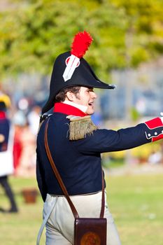 SAN FERNANDO, SPAIN - SEP 24: Actor taking part in the historical military reenacting of the oath of the Spanish constitution of 1812 on Sep 24, 2011 in San Fernando, Spain