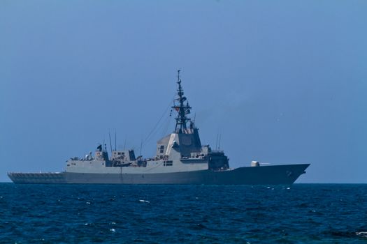 MALAGA, SPAIN-MAY 28: Frigate F-101 Alvaro de Bazan taking part in an exhibition on the day of the spanish army forces on May 28, 2011, in Malaga, Spain