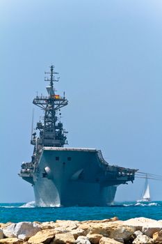 MALAGA, SPAIN-MAY 28: Aircraft carrier Principe de Asturias taking part in an exhibition on the day of the spanish army forces on May 28, 2011, in Malaga, Spain