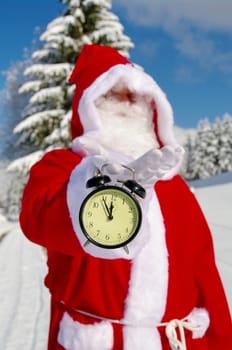 Santa Claus, Father Christmas holds watch clock