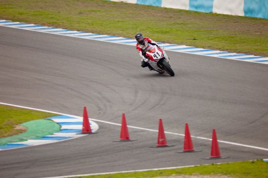 JEREZ DE LA FRONTERA, SPAIN - NOV 20: Stock Extreme motorcyclist Didac Fernandez takes a curve in the CEV championship on Nov 20, 2010, in Jerez de la Frontera, Spain