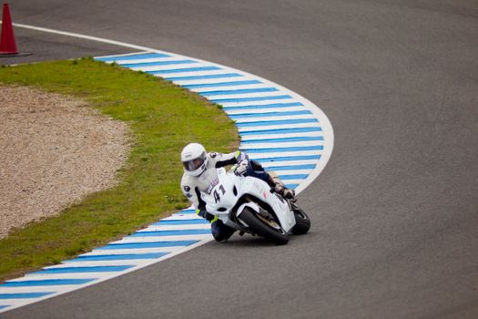 JEREZ DE LA FRONTERA, SPAIN - NOV 20: Stock Extreme motorcyclist Jose Castellano takes a curve in the CEV championship on Nov 20, 2010, in Jerez de la Frontera, Spain