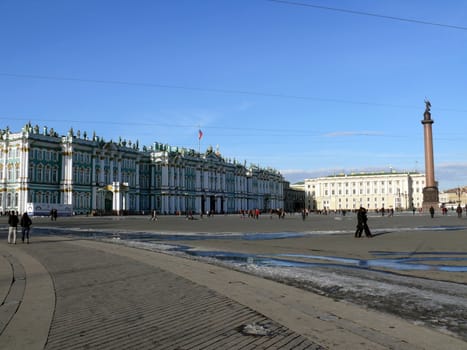 Saint-Petersburg, Russia - March 25, 2010: Peoples near the Hermitage in spring day on March 25, 2010 in Saint-Petersburg, Russia