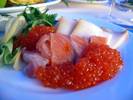 Plate with fresh seafood