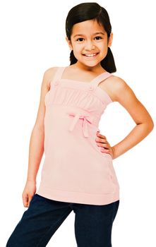 Portrait of a girl smiling and posing isolated over white
