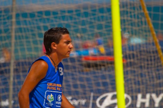 CADIZ, SPAIN -  JUL 22:  Unknown player of unknown team playing the Spanish Championship of Beach Soccer on Jul 22, 2006 on the beach of La Victoria in Cadiz, Spain