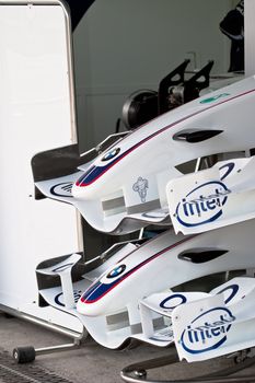 JEREZ DE LA FRONTERA, SPAIN - OCT 10: Two front wings of BMW-Sauber F1 waiting on pits on training session on October 10, 2006 in Jerez de la Frontera , Spain
