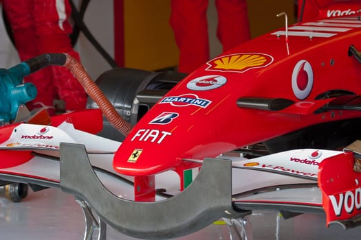 JEREZ DE LA FRONTERA, SPAIN - OCT 10: Front wings of Ferrari F1 waiting on pits on training session on October 10, 2006 in Jerez de la Frontera , Spain