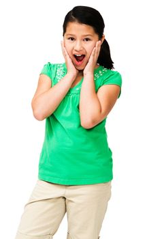 Portrait of girl looking surprised isolated over white
