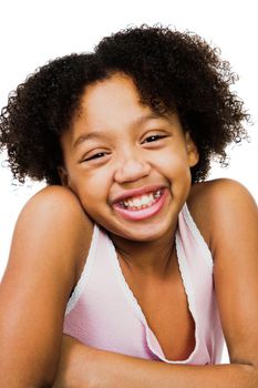 African American girl smiling isolated over white