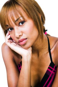 Young woman posing isolated over white
