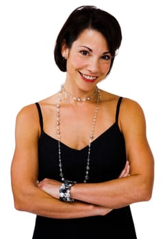 Close-up of a mid adult woman posing and smiling isolated over white