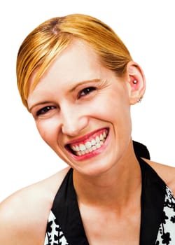 Portrait of a young woman posing and smiling isolated over white