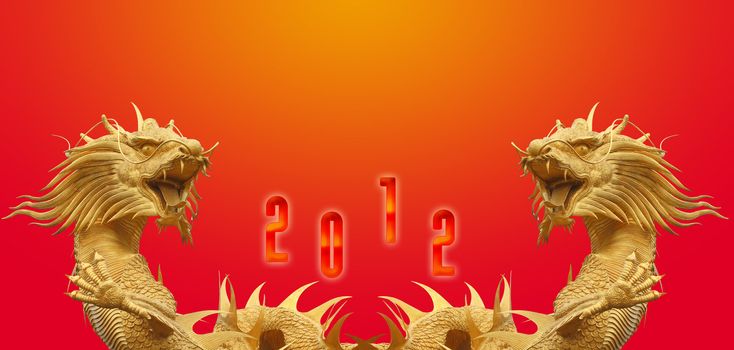 Chinese dragon statue with happy new year 2012 background