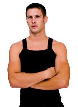 Macho young man posing isolated over white