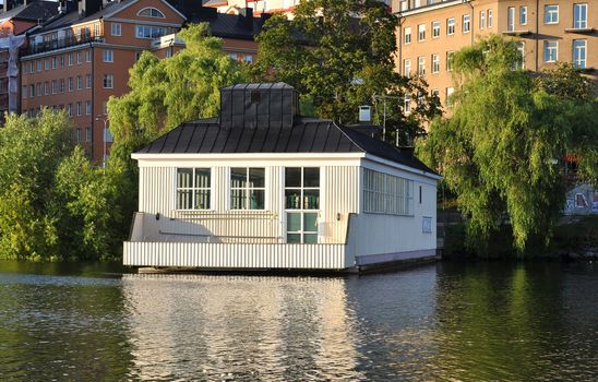 Liljeholmsbadet in stockholm from 1930. It�s a public bath house on the water.