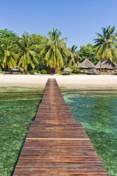 Pontoon, beach and resort from Sainte Marie Island, Madagascar