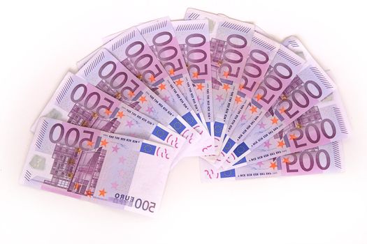 a lot of euros 500er bills isolated on white