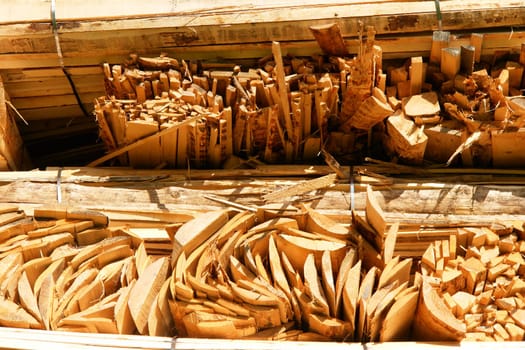 Close-up of a woodstack against a very blue sky