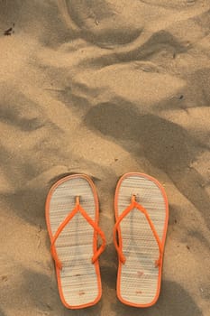 Sandals at the beach. on a hot day